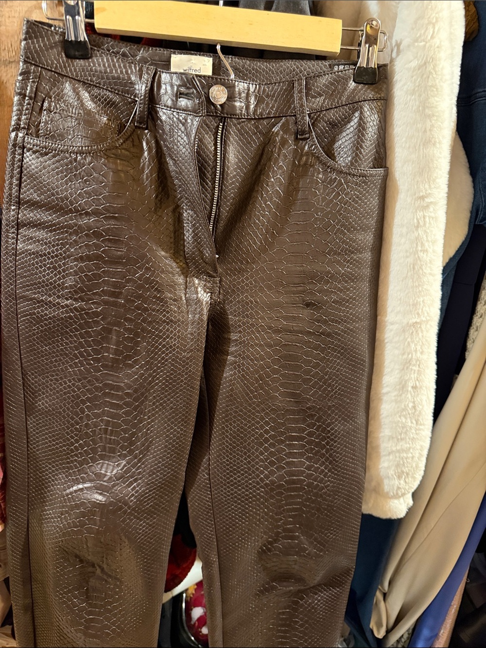 Wilfred Dark Brown Faux-Snakeskin Skinny Jeans